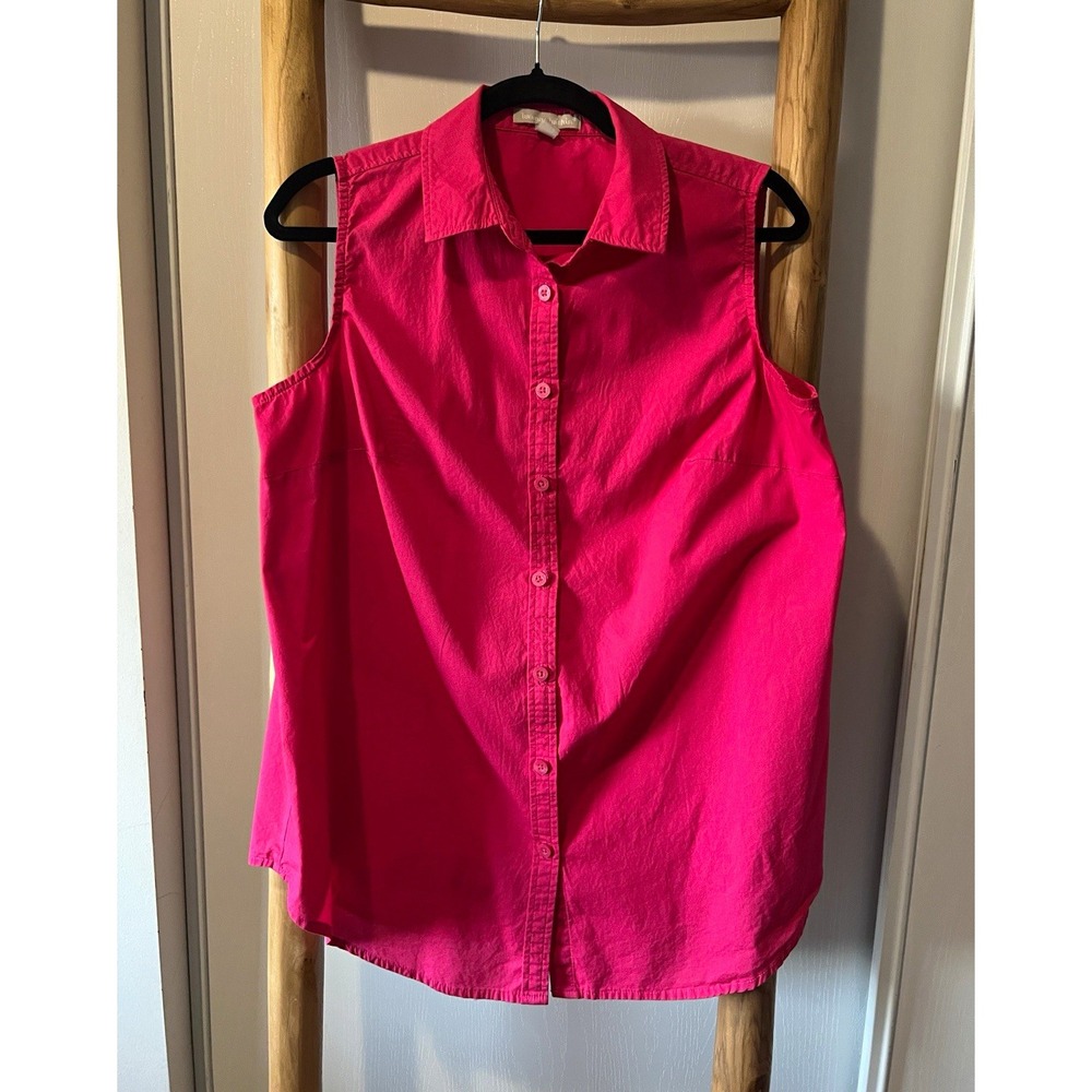 Woman Within Pink Solid Woven Button-Front Collared Sleeveless Blouse Size 14